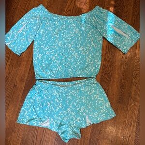 O’ Neill Sedona Turquoise Print Off Shoulder Top and Shorts Set Sz XS